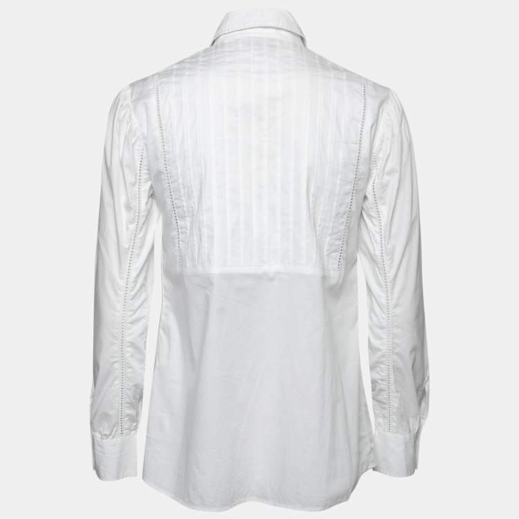 Pre Owned Just Cavalli White Cotton Collared Pleated Top M