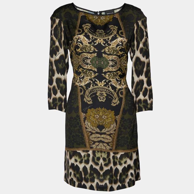 مملوكة مسبقًا Just Cavalli Black Printed Satin Mini Dress S