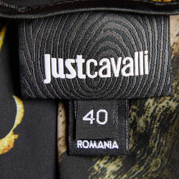 مملوكة مسبقًا Just Cavalli Black Printed Satin Mini Dress S