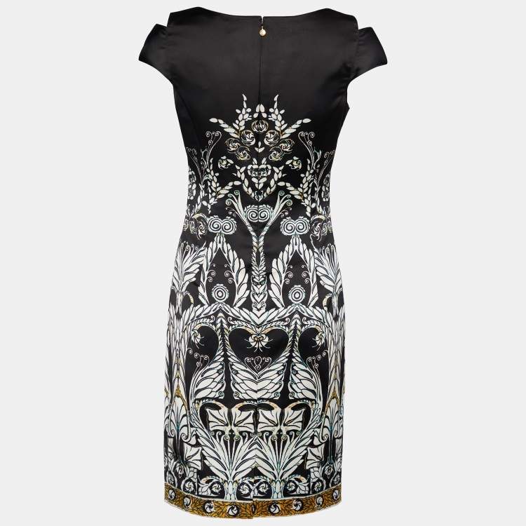 Just Cavalli Black Printed Satin Cutout Off Shoulder Mini