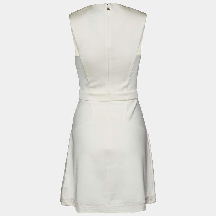مملوكة مسبقًا Just Cavalli White Jersey Knit Patch Detail Sleeveless Mini Dress S
