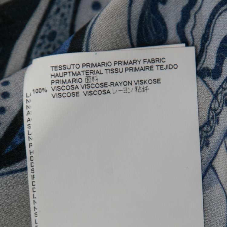 Pre Owned Just Cavalli Blue Floral Printed Chiffon Tie-Neck Blouse L