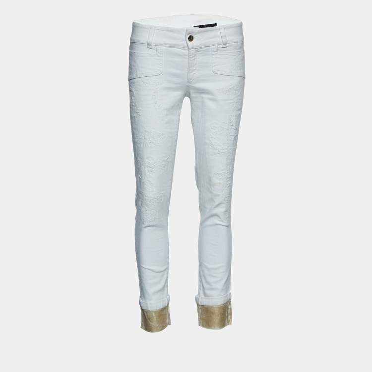 Pre Owned Just Cavalli White Denim Cropped Jeans S Waist 30"