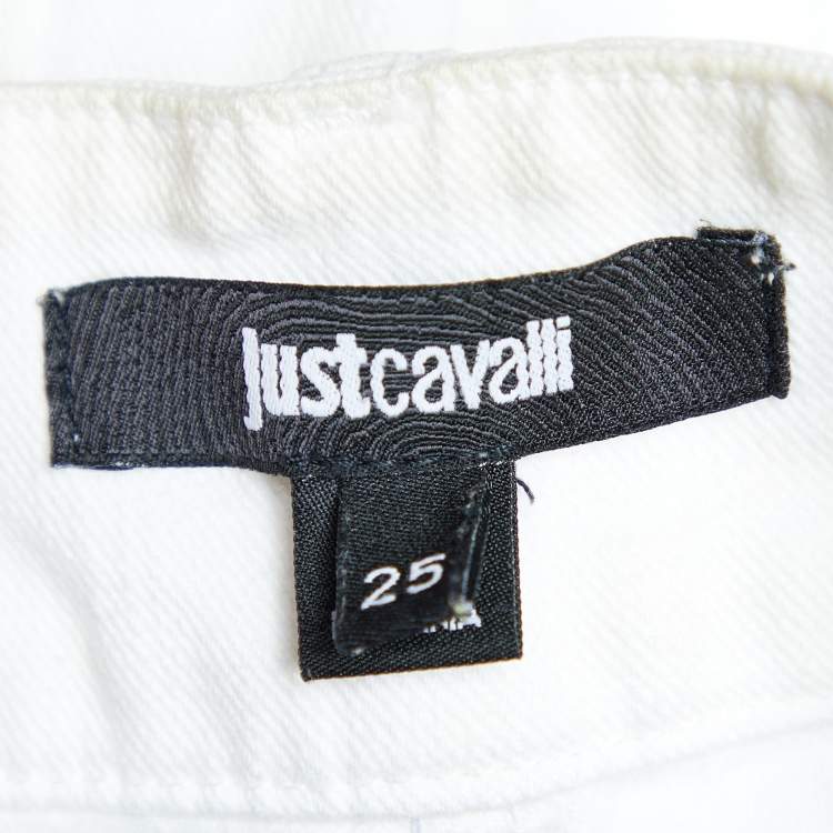 Pre Owned Just Cavalli White Denim Cropped Jeans S Waist 30"