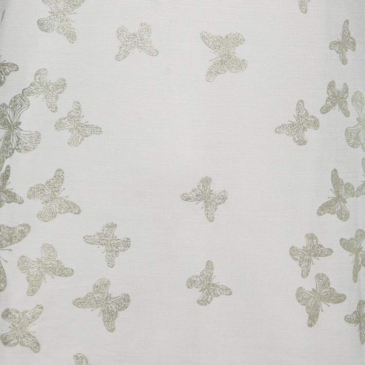 Pre Owned Just Cavalli Ivory Butterfly Foil Print Knit Scoop Neck Top L