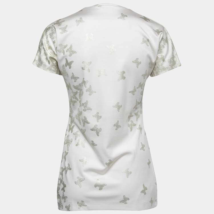 Pre Owned Just Cavalli Ivory Butterfly Foil Print Knit Scoop Neck Top L