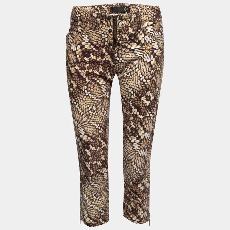Pre Owned Just Cavalli Brown Printed Denim Capri Pants M