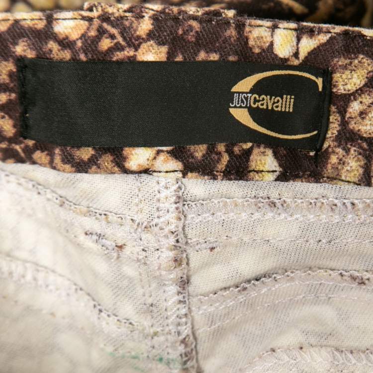 Pre Owned Just Cavalli Brown Printed Denim Capri Pants M