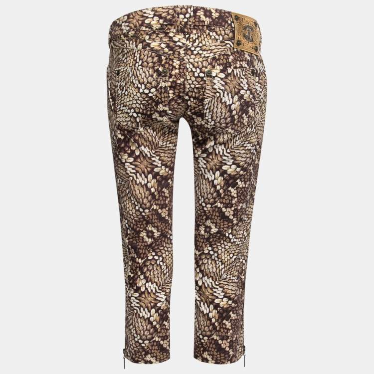 Pre Owned Just Cavalli Brown Printed Denim Capri Pants M
