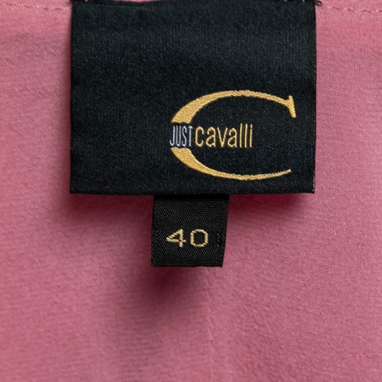 Pre Owned Just Cavalli Pink Chiffon Ruffled Collar Ruched Top S 