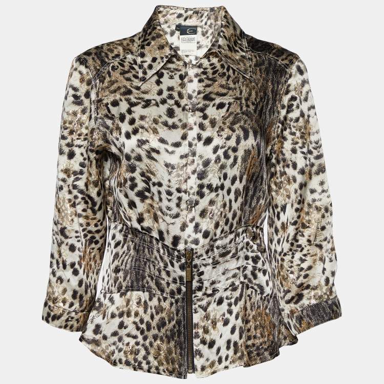 Pre Owned Just Cavalli Beige Animal Printed Fil Coupe Shirt M