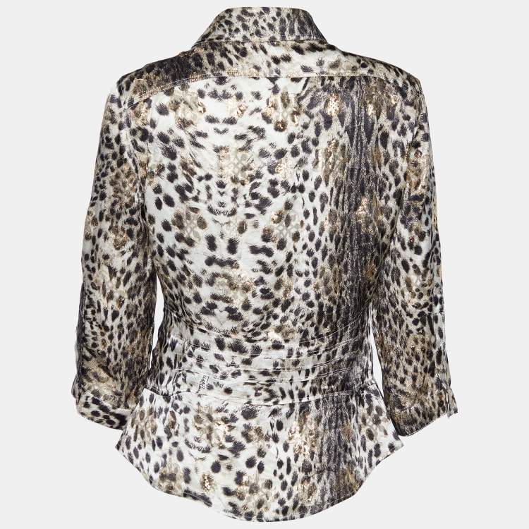 Pre Owned Just Cavalli Beige Animal Printed Fil Coupe Shirt M