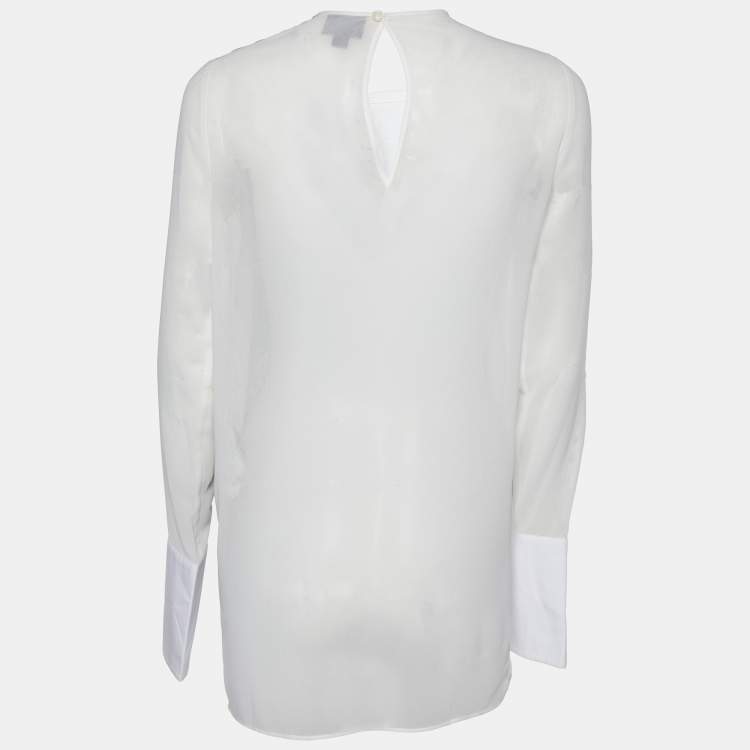 Pre Owned Just Cavalli White Printed Crepe & Chiffon Long Sleeve Top S