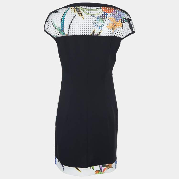 Pre Owned Just Cavalli Black Crepe Contrast perforated Detail Sleeveless Mini Dress L