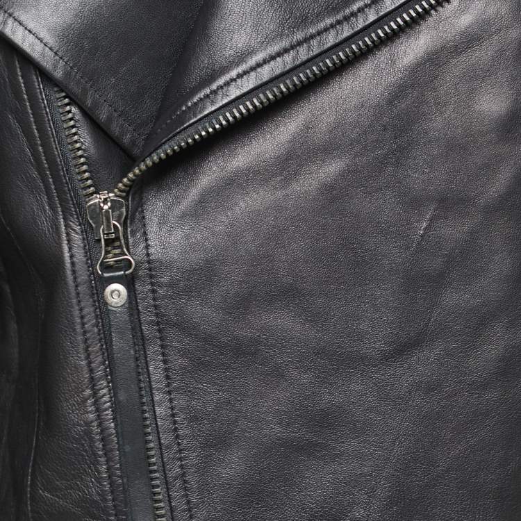 Pre Owned Just Cavalli Black Leather and Wool Blend Biker and Tail Coat Hybrid Jacket L