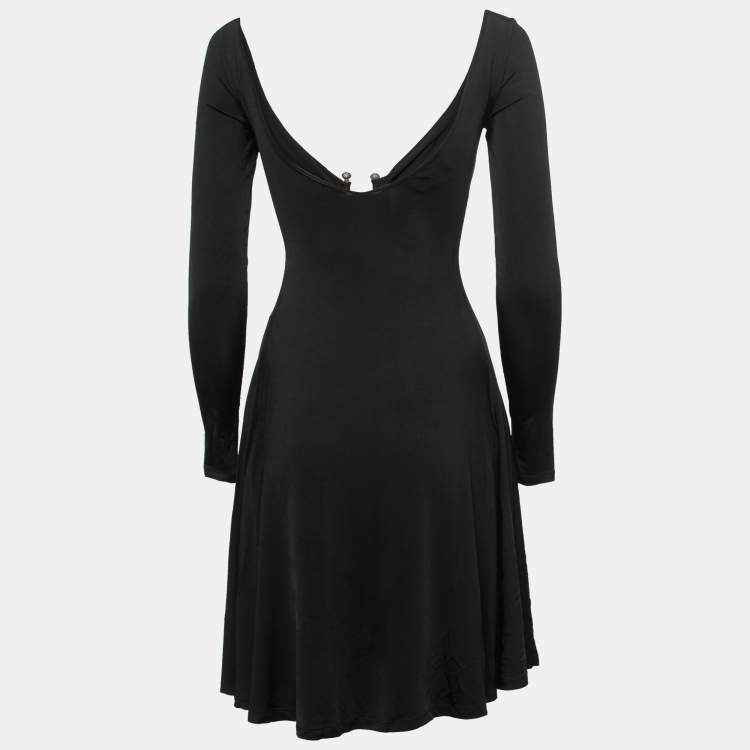 Pre Owned Just Cavalli Black Jersey U-Ring Ruched Detail Mini Dress S