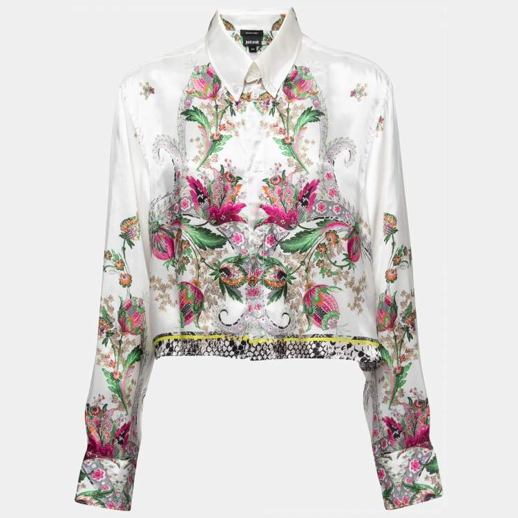 مملوكة مسبقًا Just Cavalli White Floral Printed Rayon Shirt M