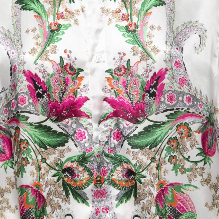 مملوكة مسبقًا Just Cavalli White Floral Printed Rayon Shirt M