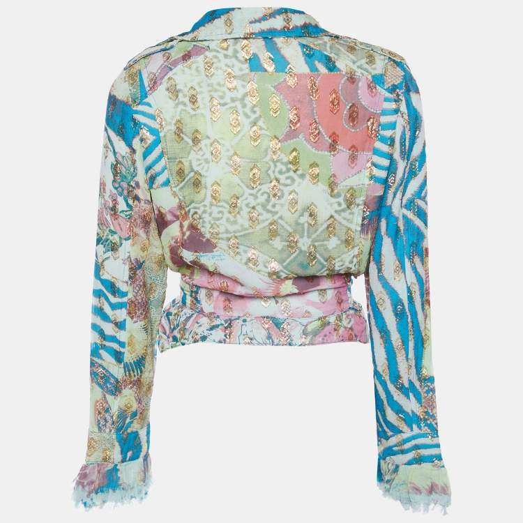 Pre Owned Just Cavalli Multicolour Printed Fil Coupe Cropped Jacket L