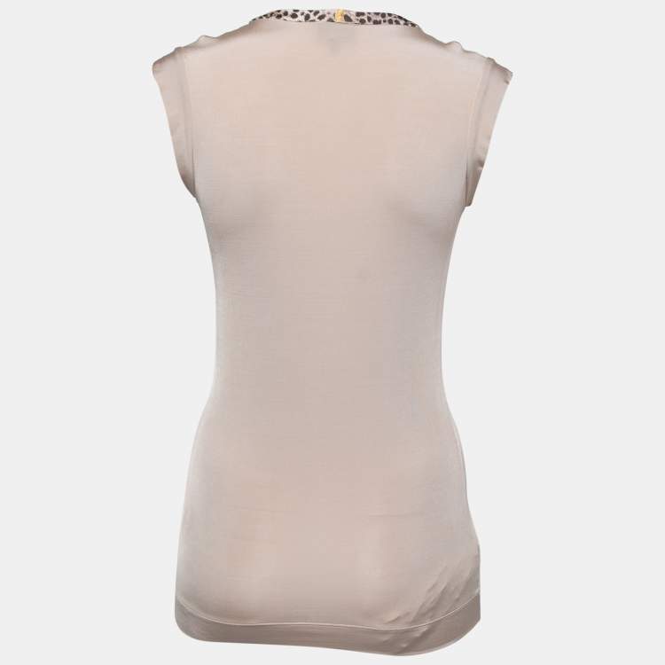 Pre Owned Just Cavalli Beige Jersey Knit Ruched Top M