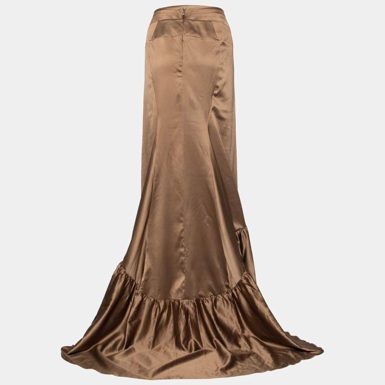 Pre Owned Just Cavalli Brown Satin High-Low Hem Skirt M