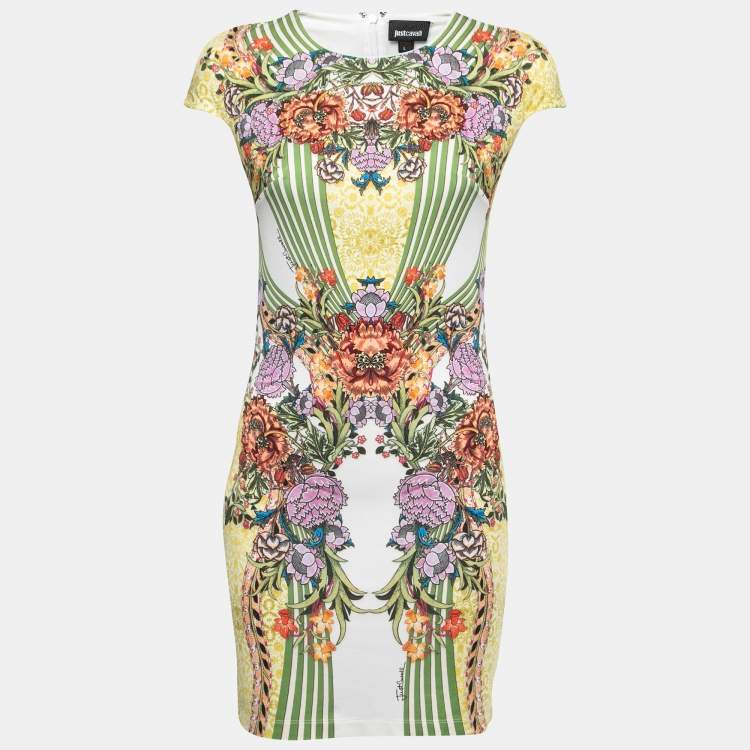 Pre Owned Just Cavalli Multicolor Floral Printed Jersey Bodycon Dress L