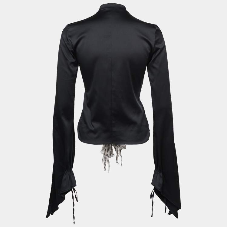 Pre Owned Just Cavalli Black Satin Ruffle Trim Detail Top S
