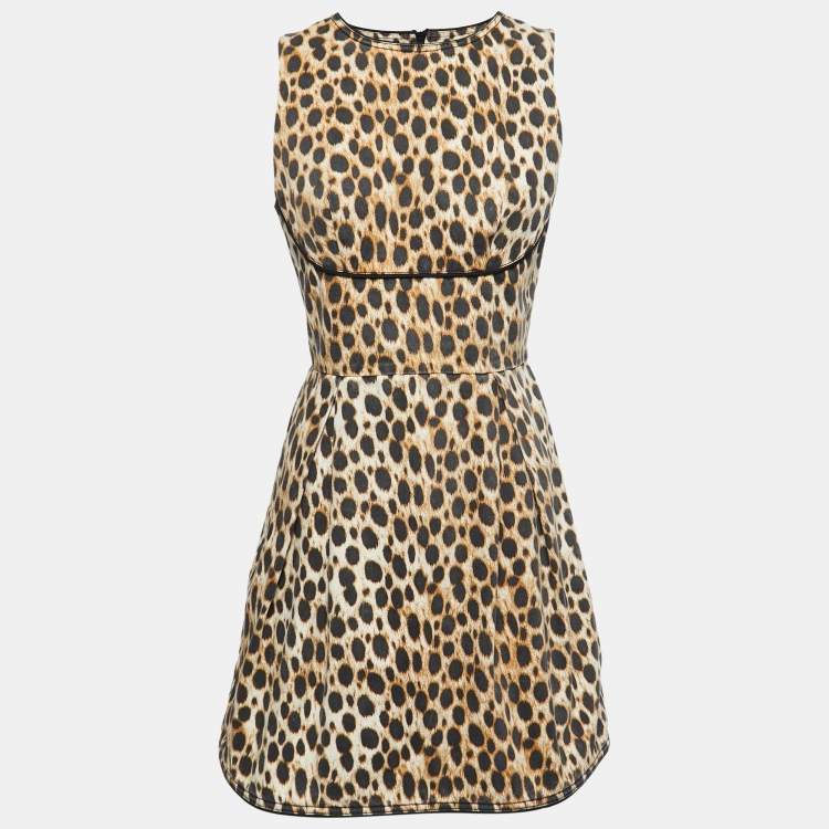 Pre Owned Just Cavalli Brown/Black Leopard Print Denim Sleeveless Mini Dress M