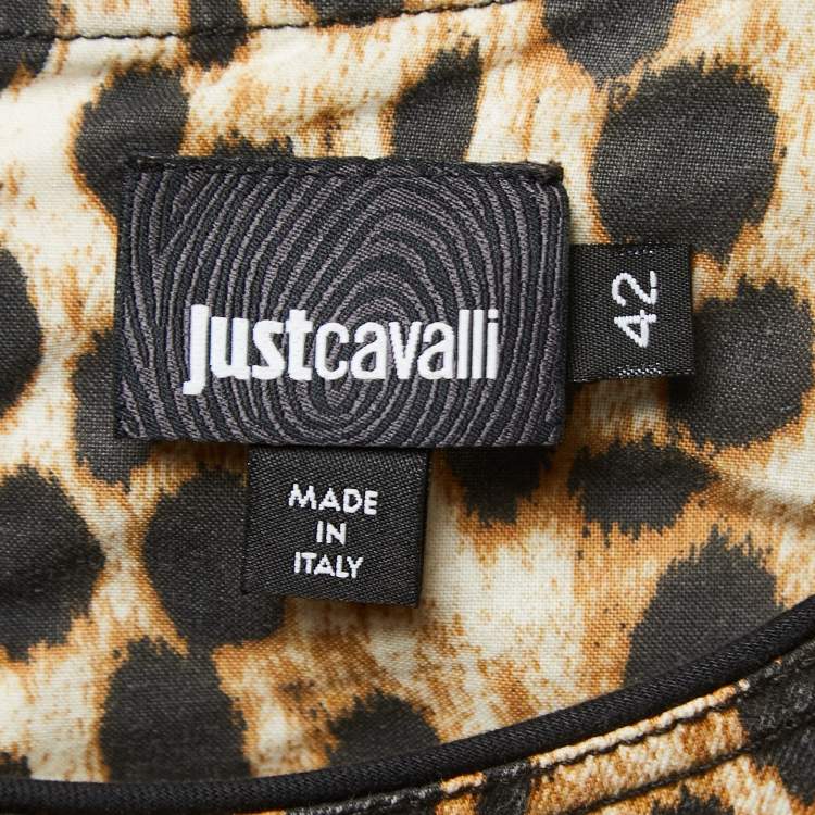 Pre Owned Just Cavalli Brown/Black Leopard Print Denim Sleeveless Mini Dress M