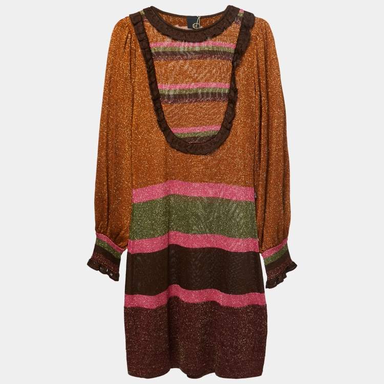 مملوكة مسبقًا Just Cavalli Multicolour Lurex Knit Balloon Sleeve Midi Dress M
