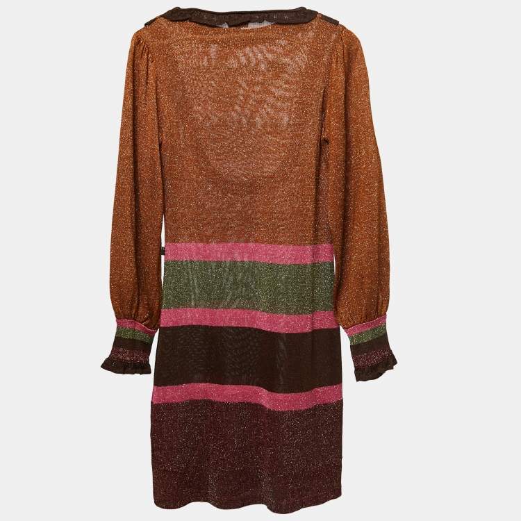 مملوكة مسبقًا Just Cavalli Multicolour Lurex Knit Balloon Sleeve Midi Dress M