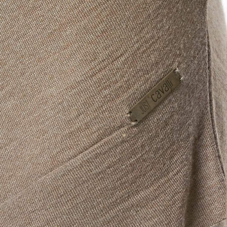 Pre Owned Just Cavalli Light Brown Beaded Detail Knit Asymmetrical Sweater M