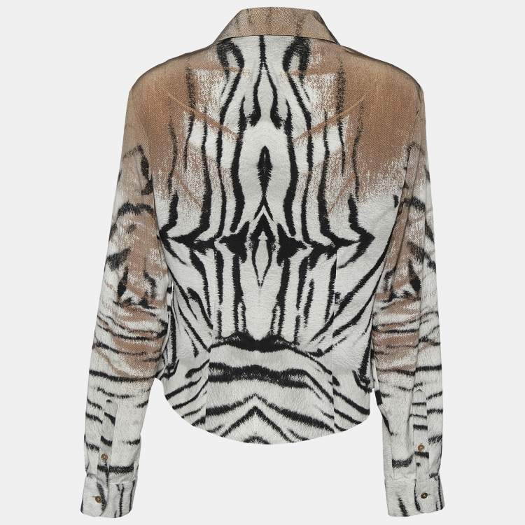 مملوكة مسبقًا Just Cavalli Beige Animal Printed Georgette Button Front Shirt L
