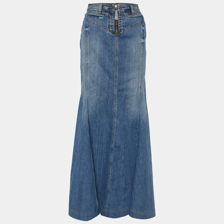 Pre Owned Just Cavalli Blue Denim Paneled Flared Hem Skirt S