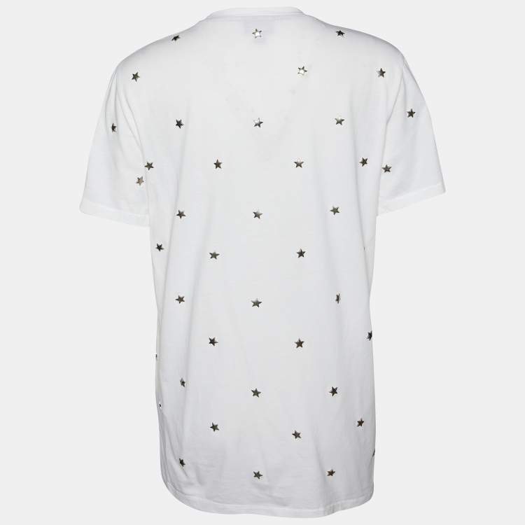 Pre Owned Just Cavalli White Cotton Knit Star Studded T-Shirt M