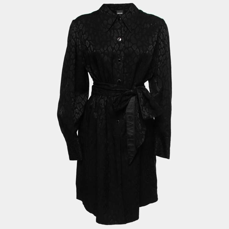 Pre Owned Just Cavalli Black Textured Crepe Tie Detail Short Shirt Dress M