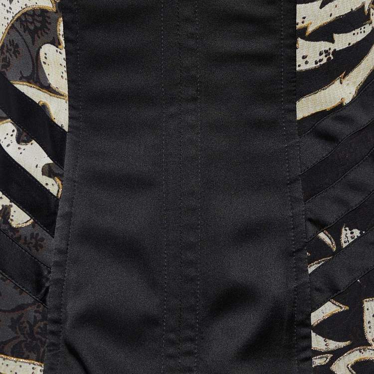 Pre Owned Just Cavalli Black Floral Printed Silk Ruffled Corset Detail Mini Dress S