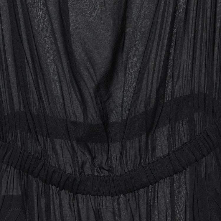 Pre Owned Just Cavalli Black Printed Silk Tiered Midi Dress M