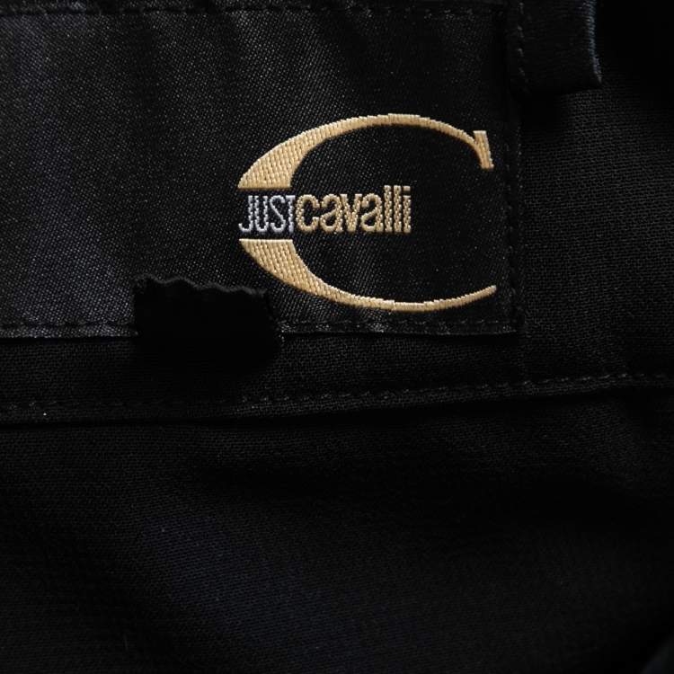 Pre Owned Just Cavalli Black Crystals Embellished Silk Pleated Strappy Long Dress M