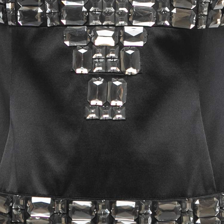 Pre Owned Just Cavalli Black Crystals Embellished Silk Pleated Strappy Long Dress M