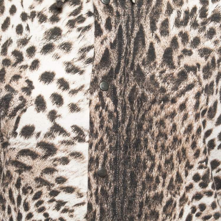 Pre Owned Just Cavalli Beige Leopard Print Knit Button Front Full Sleeve Shirt XL