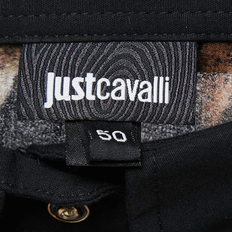 Pre Owned Just Cavalli Black Animal Print Synthetic Button Front Full Sleeve Shirt Blouse XL