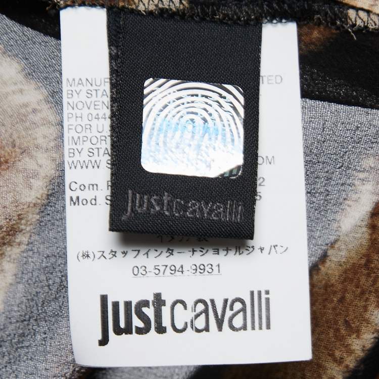 Pre Owned Just Cavalli Black Animal Print Synthetic Button Front Full Sleeve Shirt Blouse XL