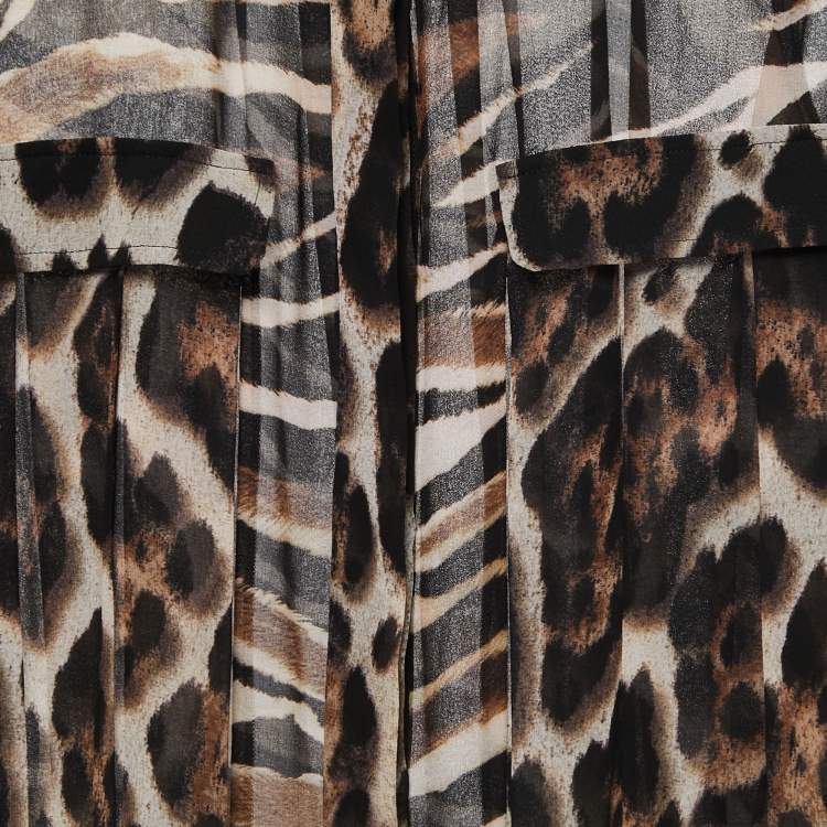 Pre Owned Just Cavalli Black Animal Print Synthetic Button Front Full Sleeve Shirt Blouse XL
