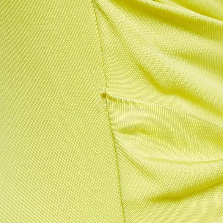 Pre Owned Just Cavalli Yellow Jersey Leopard Print Patch Detail Draped Sleeveless Midi Dress S