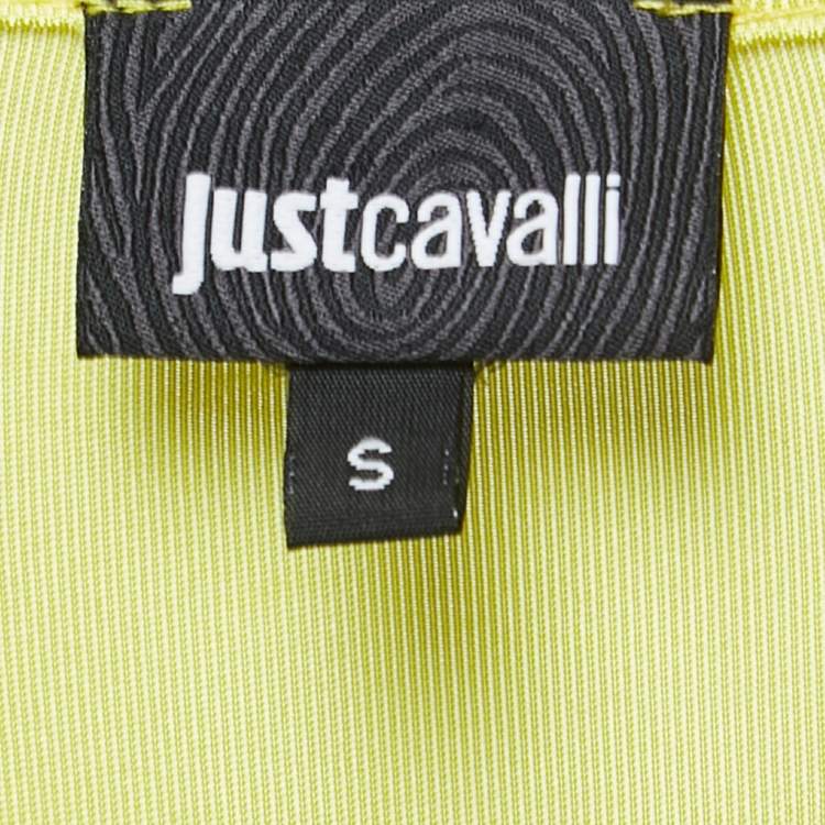 Pre Owned Just Cavalli Yellow Jersey Leopard Print Patch Detail Draped Sleeveless Midi Dress S