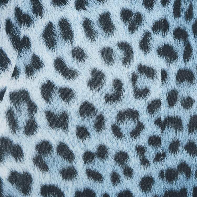 Pre Owned Just Cavalli Blue Leopard Print Knit Long Sleeve Mini Dress XS