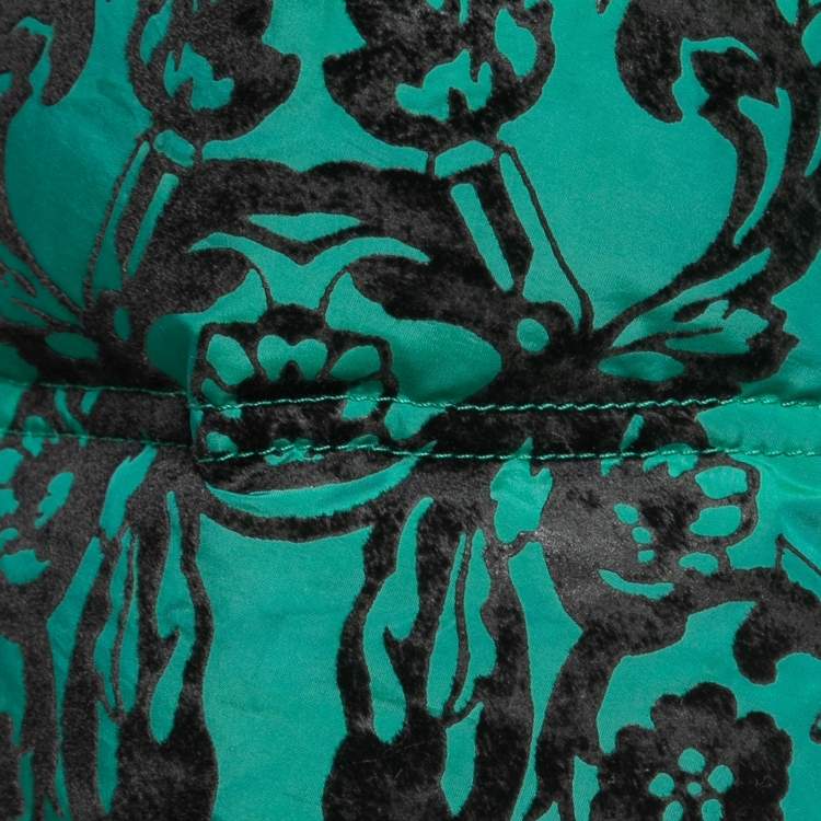 Pre Owned Just Cavalli Green Synthetic Velvet Trim Zip Front Down Jacket L