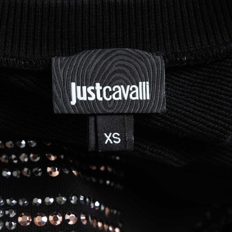Pre Owned Just Cavalli Black Logo Embellished Cotton Crew Neck Sweatshirt 