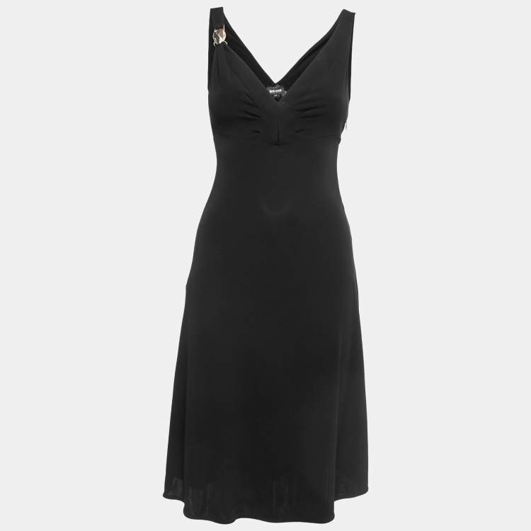 Pre Owned Just Cavalli Black Jersey V-Neck Sleeveless Flared Short Dress S